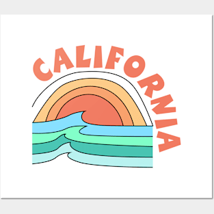 California beach wave sunrise Posters and Art